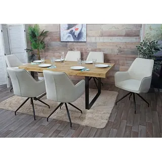 6er-Set Esszimmerstuhl HWC-K15, Küchenstuhl Polsterstuhl Stuhl mit Armlehne, Stoff/Textil Metall creme-beige