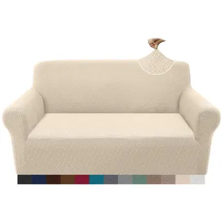 Granbest 2023 Neueste Jacquard Sofabezug 2 Sitzer Superweicher Rutschfester Stretch Couchbezug Vier Jahreszeiten Universal Elastische Sofahusse für Hunde, Katzen, Haustiere (2 Sitzer, Beige)