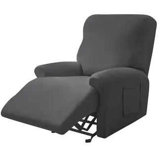 Surwin Sesselschoner für Relaxsessel mit Armlehnen, Stretchhusse für Relaxsessel Anti-Rutsch Fernsehsessel Bezug mit Taschen Sesselbezug Stretch Elastisch (1 Sitzer,25#Dunkelgrau)