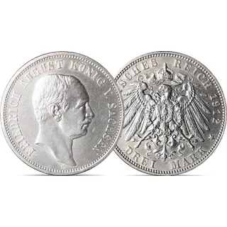 7er Set echte Silbermünzen der Könige von Sachsen