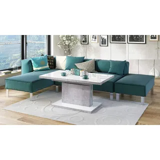 Mazzoni Aston Couchtisch ausziehbar höhenverstellbar 120/200cm in Weiß Hochglanz/Beton modern vielseitig Wohnzimmertisch Esstisch Beistelltisch Sofatisch platzsparend hochwertig Wohnzimmer