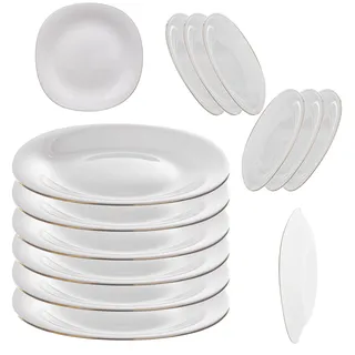 KADAX 6er Set weiße Dessertteller mit Goldrand, Teller-Set, Kuchenteller aus verstärkten Glas, moderne Frühstücksteller, Speiseteller für Kuchen (Weiß/Gold)
