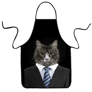 VIPbuy Kochschürze Küchenschürze Grillschürze schwarze lustige Schürze Damen Männer Herren Erwachsene Ehepaar Katze Schürze waschbar schwarz - M