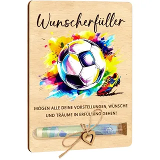 Fußball Geschenke für Jungen – Holz Wunscherfüller Geldgeschenk Verpackung | Spardose Fussball | Geldgeschenke Geburtstag & Jugendweihe | Fussball Fan Artikel | Geldgeschenke Verpackung Kinder