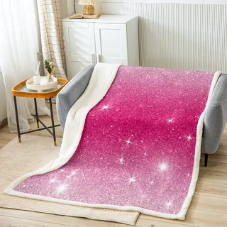 Niedliche Glitzer Galaxie Fleecedecke Kawaii Pink Pastell Ombre Überwurfdecke 150 x 200 für Kinder Mädchen Frauen Schlafzimmer funkelnde Sterne Pailletten Decke Sternenlicht schillernde Fuzzy Decke