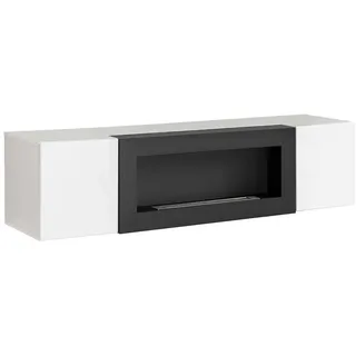 99rooms Lowboard Fli SBK (TV-Kommode, TV-Schrank, Fernsehschrank), mit Kamin, viel Stauraum, stehend, mit Push-to-Open, aus Holzwerkstoff weiß