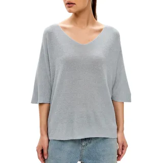 SOVENTUS FASHION Feinstrickpullover Damen V-Ausschnitt dünner Pullover Damen Oversize Leichter eleganter Glitzer Lurex Pullover Frauen, Made in Italy, grau - Einheitsgröße