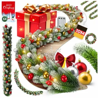 Kunstgirlande Weihnachtsgirlande LED Girlande 10m inkl. Deko-Schmuck & Fernbedienung, KESSER, Weihnachtsdeko, Tannengirlande mit LED-Beleuchtung, In & Outdoor grün 1000 cm