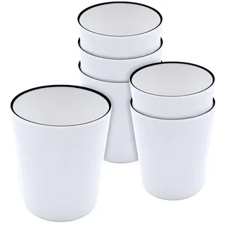 Spetebo Melamin Trinkbecher 6er Set weiß mit schwarzem Rand - 400 ml - Becher aus Kunststoff für Camping und Picknick - Outdoor Geschirr für 4 Personen spülmaschinengeeignet bruchsicher