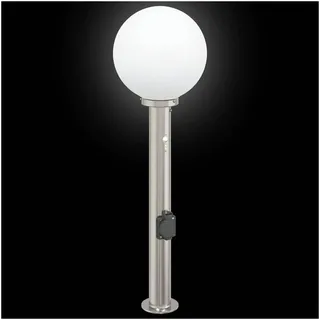 vidaXL Pollerleuchte Edelstahl 80 cm mit Sensor und Steckdose IP44 silberfarben