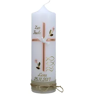 Cerziies® Taufkerze LENA Junge oder Mädchen mit Name und Datum, individuell und handverziert 1285