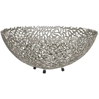 Licht-Erlebnisse Dekoschale PAULA, Metall rund Ø 46 cm Handarbeit in Silber Design Obstschale Schale silberfarben