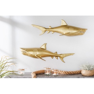 riess-ambiente Wanddekoobjekt HAIE 68cm gold (Set, 2 St), Wohnzimmer · Metall · handmade · Fisch · Deko · Skulptur · Maritim goldfarben
