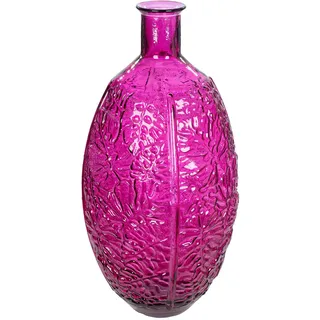 Gilde Bodenvase Dschungel - Glas - Blattmotiv - Rund - Glänzend - Magenta - Höhe 59cm x Ø 29cm - wasserdichte Blumenvase