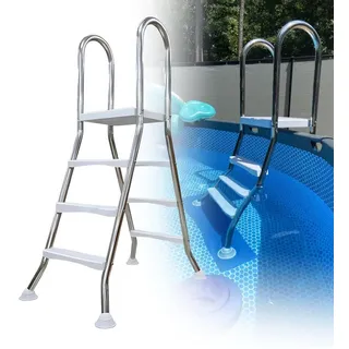 110cm robuste Poolleiter aus Edelstahl 304 doppelseitige oberirdische Poolleiter 3 Stufen Pooltreppe über dem Boden Pooltreppe über dem Boden robuste rutschfeste Leiter mit Einer,43 inch