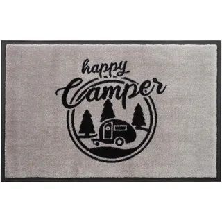 Gift Company Washables Happy Camper, Waschbare Fußmatte, Fuß Matte, Polyamid/Gummirücken, Grau/Schwarz, 50 x 75 cm, 1087501004