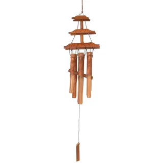 WORU Windspiel Bambus Windspiel Tempel geflammt 40cm Klangspiel Garten & Balkon