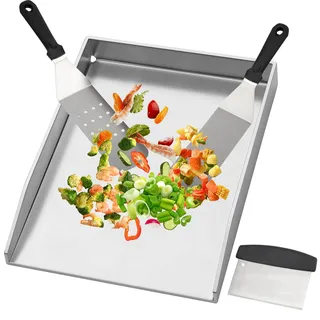 WELL GRILL Plancha Grillplatte 44,5cm BBQ Edelstahl Grillpfanne mit Grill-Spachtel Schaber set für Weber Spirit 200 & 300 Series, Brooklyn Next, San Diego Next Gasgrills