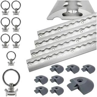 solidpro Airlineschiene halbrund Silber eloxiert 4X 1,5 Meter mit 8 Ösen und 8 Endkappen, Alu Zurrschiene robust, hohe Stabilität und Langlebigkeit, Anhänger, PKW, LKW, Camper, Wohnmobil