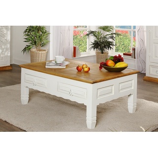 Großer Landhausstil Couchtisch, Wohnzimmertisch MEXICO, weiß lackiert, 120x80 cm, Shabby Chic