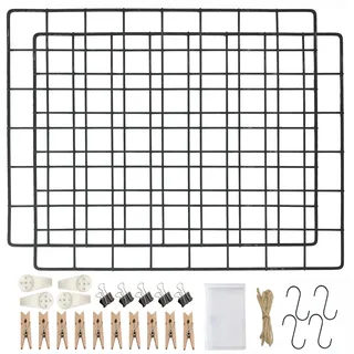 LOYONAL Gitter Pinnwand Metallgitter Deko Wand - Memoboard Gitter Deko Gitterwand - Foto Gitter Fotowand Metal - 2er Pack Wandgitter Schwarz - Zimmer DIY