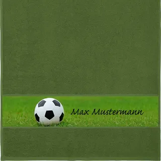 Erwin Müller Handtuch mit Namen - personalisiert - Motiv Sport - Fußball - viele Farben & Motive - Dusch-Handtuch - dunkelgrün - Größe 50x100 cm - persönliches Geschenk mit Wunsch-Name