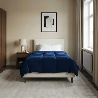 Winterbettdecke Gepolstert Dunkelblau 155 X 220 Cm Mikrofaser