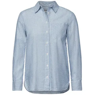 Cecil Damen B345431 Gestreifte Seersucker Bluse, Mid Blouse Blue, XL