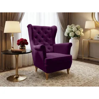 Beautysofa Ohrensessel Sessel FALCO Chesterfield Wohnzimmersessel Fernsehsessel lila