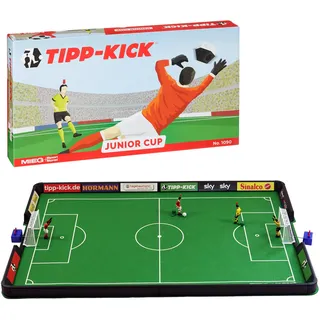 TIPP-KICK Spiel Junior Cup Tischfußball-Set mit Bande - Fußball-Spiel für Einsteiger mit Spielern, Torwarten, Plastik-Toren, Bällen und Spielfeld aus Filz, handbemalte Figuren, Geschenkidee für Fans