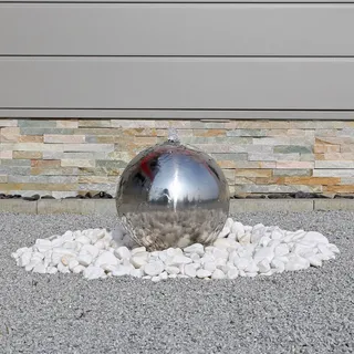 CLGarden Springbrunnen ESB3 aus Edelstahl mit 30cm polierter Edelstahlkugel Kugelbrunnen Kugelspringbrunnen mit LED Beleuchtung