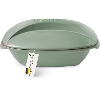 Römertopf Bräter Culinario 3 L Schmortopf Keramik mit Deckel, Grün | Für 4 Personen, oval, zum Schmoren, Braten und Dampfgaren im Backofen, glasierte Keramik, spülmaschinengeeignet