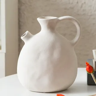 Kimdio Keramikvase mit Griff, moderner Bauernhaus-Krug für Heimdekoration, rustikale Keramik, dekorativer Blumenkrug, Ton-Mittelstück für Wohnzimmer