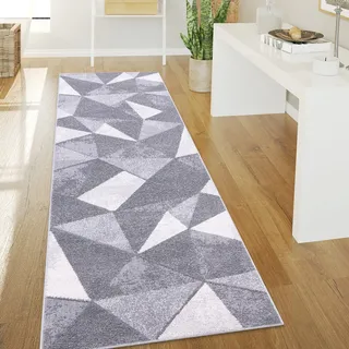 Paco Home Teppich Wohnzimmer Kurzflor Vintage Stil Abstrakt Modernes Geometrisches Rautenmuster Design, Grösse:60x100 cm, Farbe:Grau