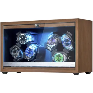 ANWBROAD Uhrenbeweger für 6 Uhren Spinner mit LED Automatik Uhrenbeweger | Uhrendreher für Automatikuhren und Superleisen Motor Automatik Uhrenbeweger 4 Rotationsmodi Uhrenschüttler Geschenk JWW003A