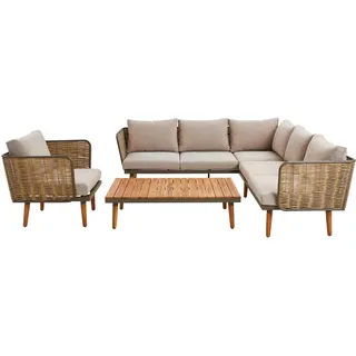 Ambia Garden Loungegarnitur, Grau, Beige, Holz, Metall, Kunststoff, Akazie, vollmassiv, konisch, 220x220 cm, Loungemöbel, Loungemöbel-Sets