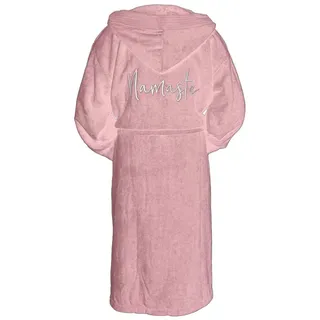 Schnoschi Unisex-Bademantel Bademantel mit Kapuze und Taschen Namaste aus weichem Frottee, Yoga, mit Kapuze und Stickerei rosa XXL-3XL