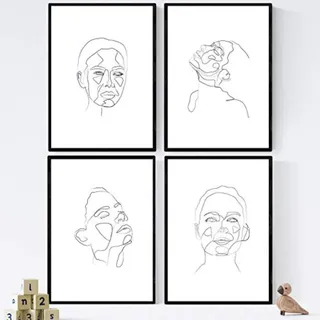 POSTER Set mit 4 Frauengesichter 3 A4 Schwarzer Rahmen