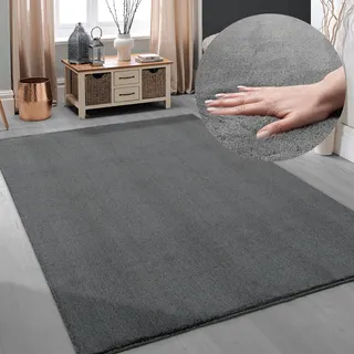 Teppich MY HOME "Arabell, Kunstfellteppich" Teppiche Gr. B/L: 160 cm x 230 cm, 16 mm, 1 St., grau (dunkelgrau) Esszimmerteppiche weich und kuschelig, Fell Haptik, Anti-Rutsch-Unterseite