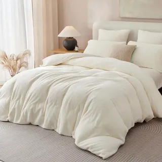 Lanqinglv Plüsch Bettwäsche 135x200 Teddy Fleece Weiß Flauschige Bettwäsche Set Cashmere Touch,ÖKO-TEX Warme Winterbettwäsche Thermo Wende Bettbezug und 1 Kissenbezug 80x80 cm mit Reißverschluss
