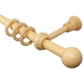 iso-design Natur Gardinenstangen aus Holz mit 20 mm Durchmesser Endstück Kugel, 120 cm
