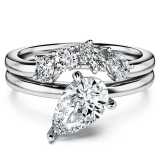 Galaxy Ring, Set (2), Im Labor gezüchtete Diamanten 1,4 ct tw, Tropfenform, 18K Weißgold | 55