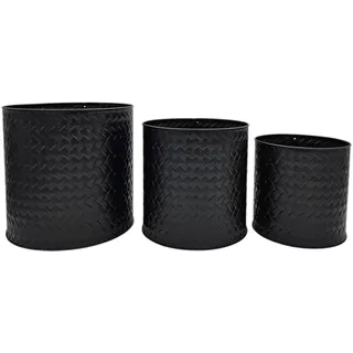 Meinposten Blumentopf Übertopf Dekotopf 3er Set Rund Pflanzenkübel Flechtoptik Mattschwarz Wasserdicht für Innen und Außen Topf Kübel schwarz Metall Matt Dekoration
