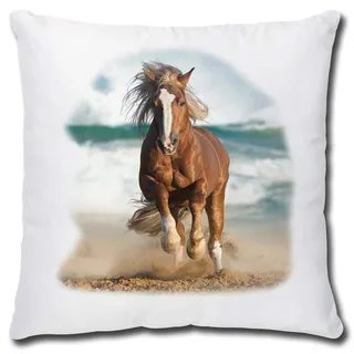 TRIOSK Pferde Kissen mit Pferdemotiv Pferd am Meer, Geschenk für Pferdeliebhaber Mädchen Frauen, Zierkissen Dekokissen Bezug inkl. Füllung Reißverschluss, 40x40 cm