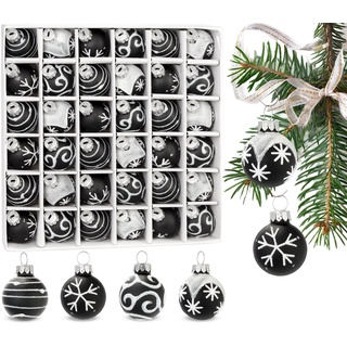 BRUBAKER Weihnachtsbaumkugel Weihnachtskugeln mit 3 cm Baumkugeln - Handbemalter Christbaumschmuck (36 St), Mini Kugeln für Weihnachtsbaum und Weihnachtsdekorationen aus Glas schwarz