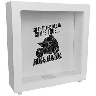 speecheese Spardose Bike Bank Rahmen Spardose aus Holz mit Spruch und Motorrad in schwarz
