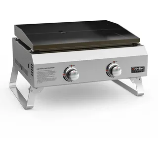onlyfire Plancha Tischgasgrill, Mobiler BBQ Tischgrill Gas, Kleiner Gasgrill Balkon, Tragbarer Gas-Plancha, inkl. 2 Brenner aus Edelstahl, Grillfläche 45,8 x 36 cm, Keramische Lackbeschichtung, 4,7KW