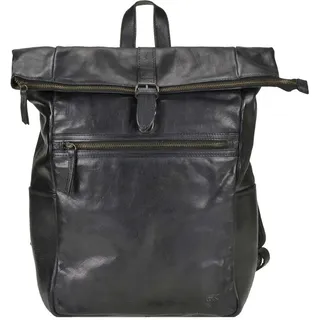 Bear Design Rucksack Leder Damen Herren Rolltop Daypack mit Notebookfach schwarz CL40007-black