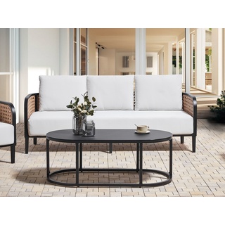 Lounge Set 2-teilig Aluminium schwarz 3-Sitzer Auflagen weiß MONTEFALCO