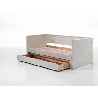 58 aufm Kessel Bettgestell Ausziehbett Katie 209x100x80 Funktionsbett Gästebett Massivholz+MDF (inkl. Versand, Lieferung bis Verwendungsstelle), Liegefläche 90 x 200, ausziehbar auf 180 x 200, Bettschublade weiß